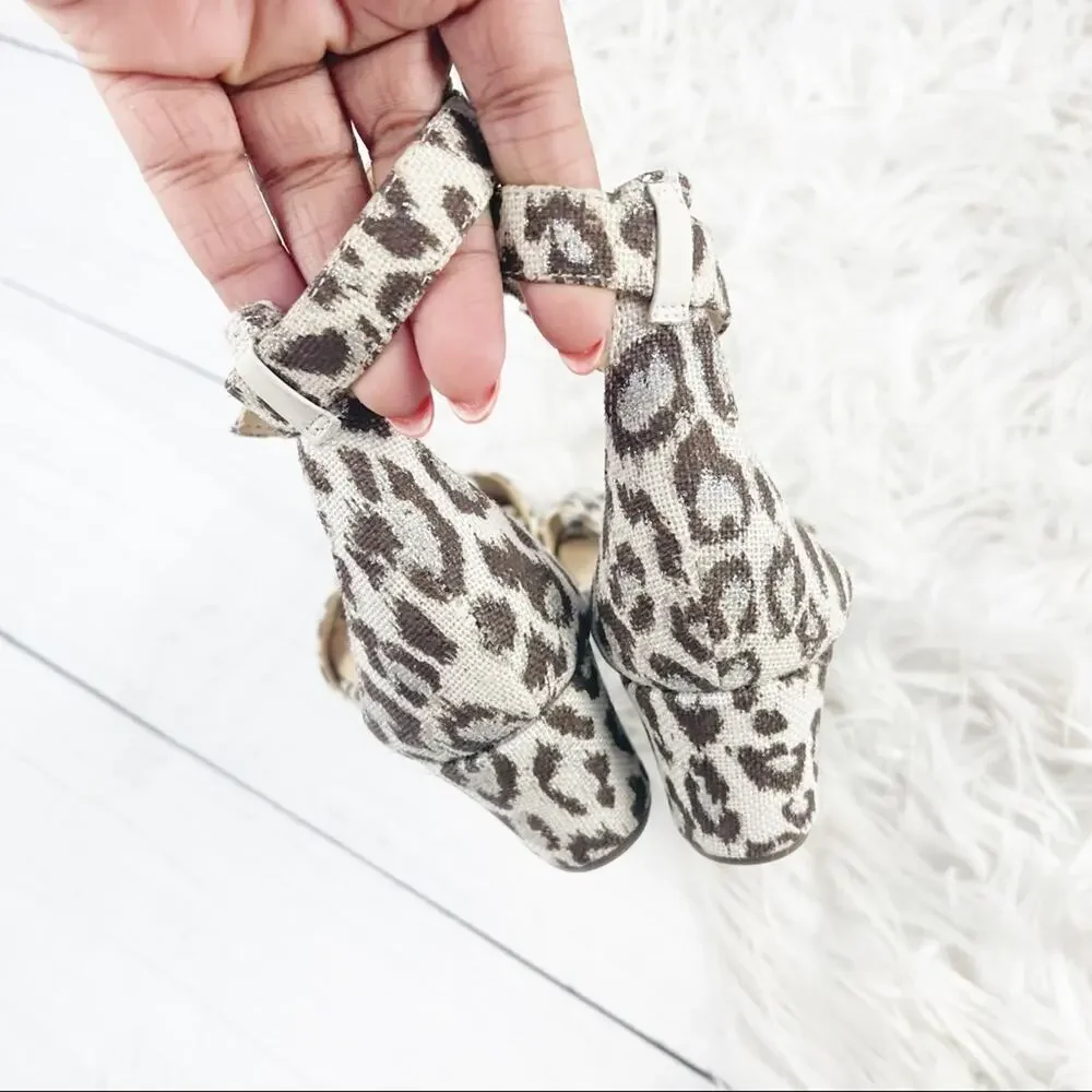 J. Crew Women's Laila Leather Lining Leopard Wedge Ankle Strap‎ Sandals Size 6.5